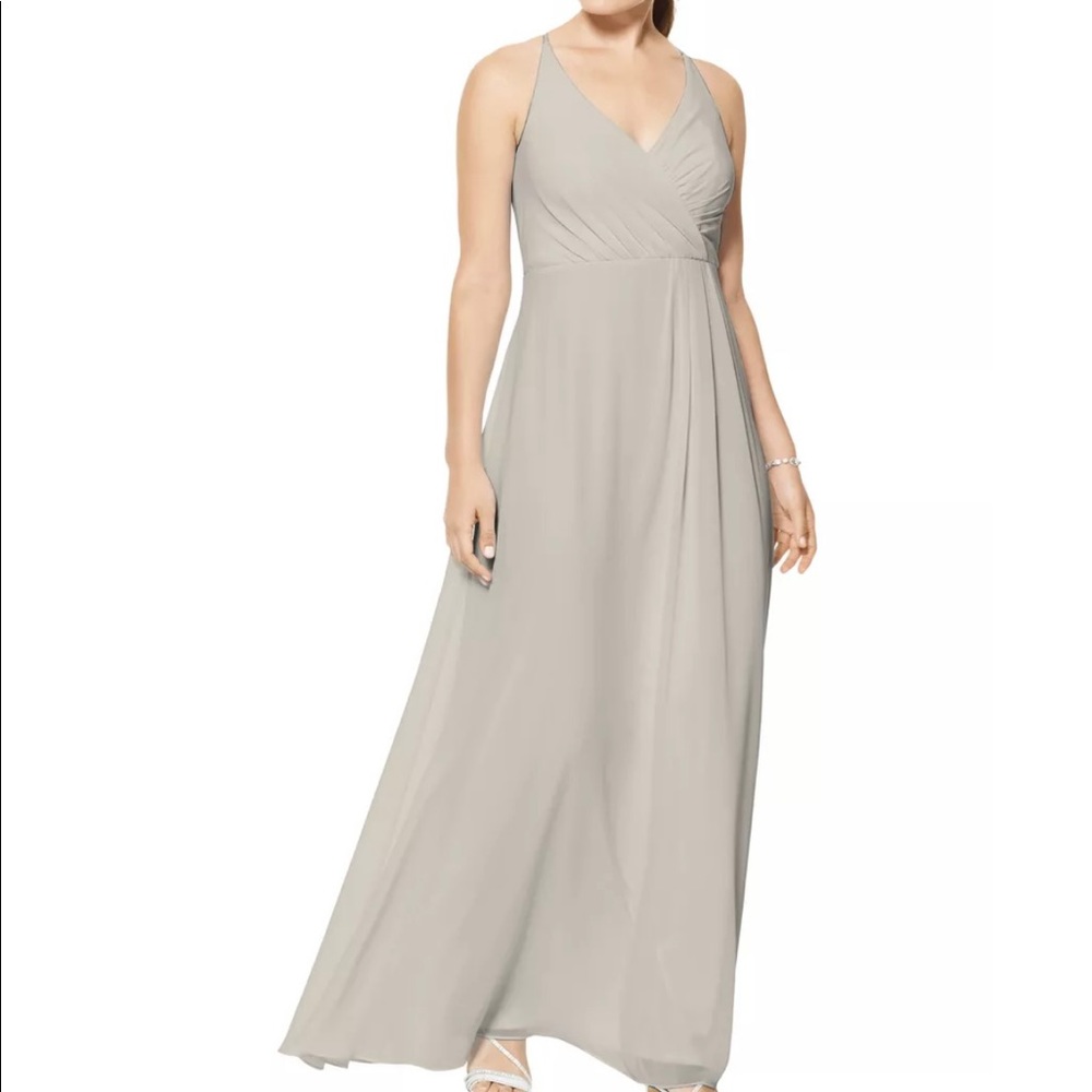 Bill Levkoff Desert Grey V-Neck A-line Bridesmaid Dress